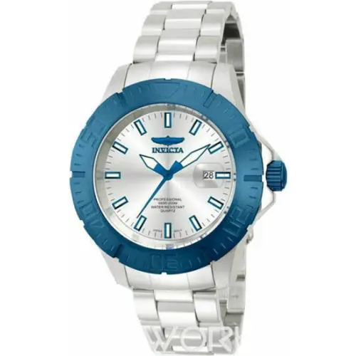 Invicta 14051 Mens Ocean Baron Pro Diver Blue Bezel Bracelet Watch - Dial: Blue, Band: Silver, Bezel: Blue