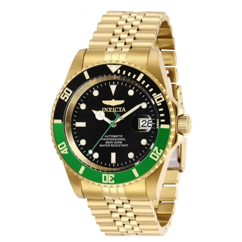 Black Dial Gold Tone Black/green Bezel 42MM Automatic Men`s Watch-29184 by Invicta