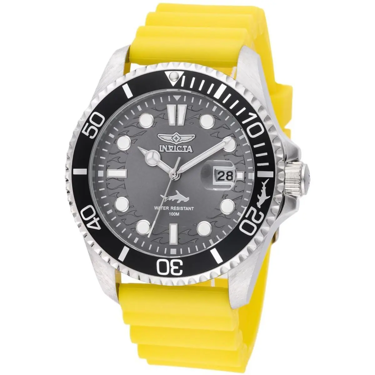 Invicta Men`s 47163 Pro Diver Quartz 3 Hand Charcoal Dial Yellow Silicone Watch