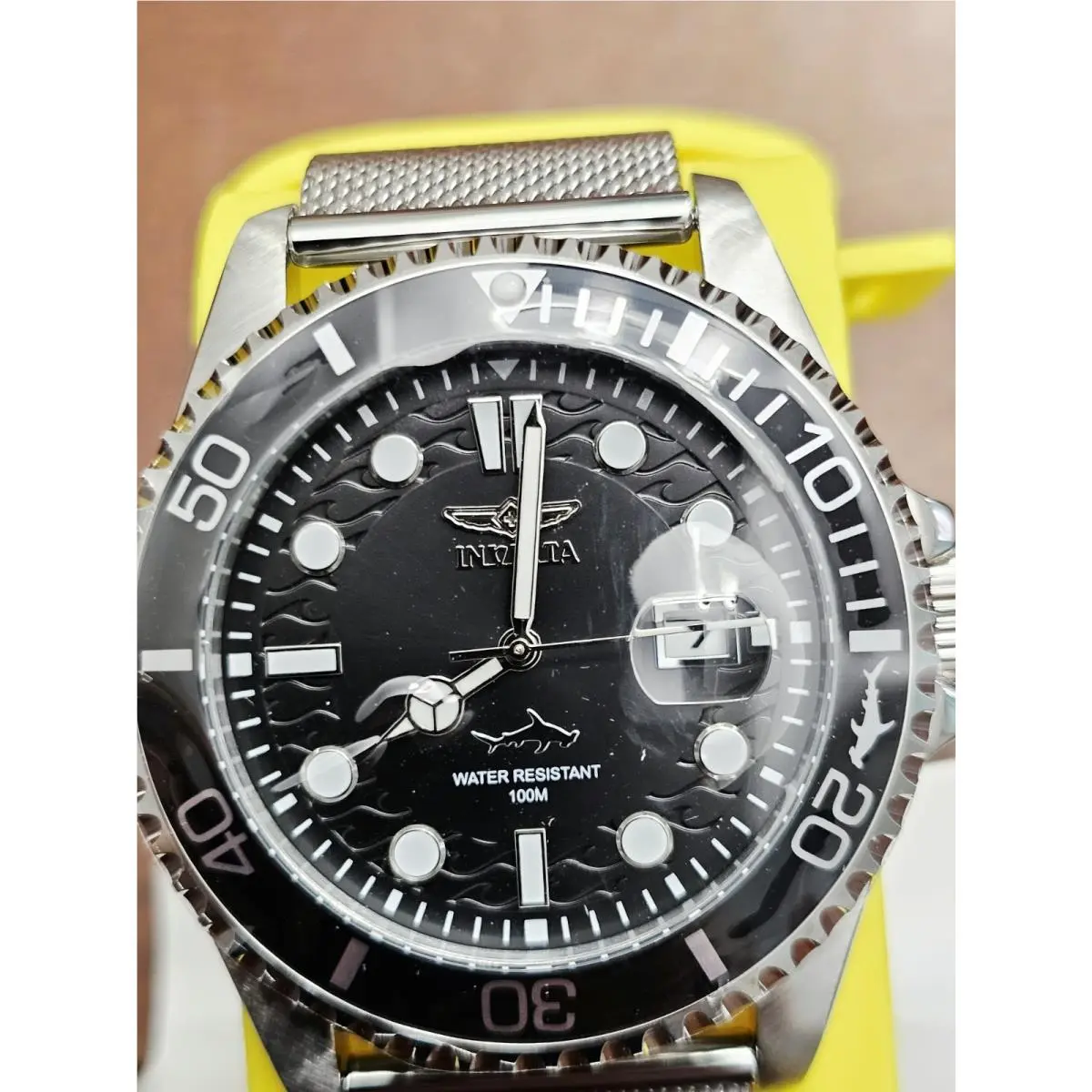 Pro Diver Watch Quartz Black Dial Stainless Mesh Bracelet 100M by Invicta