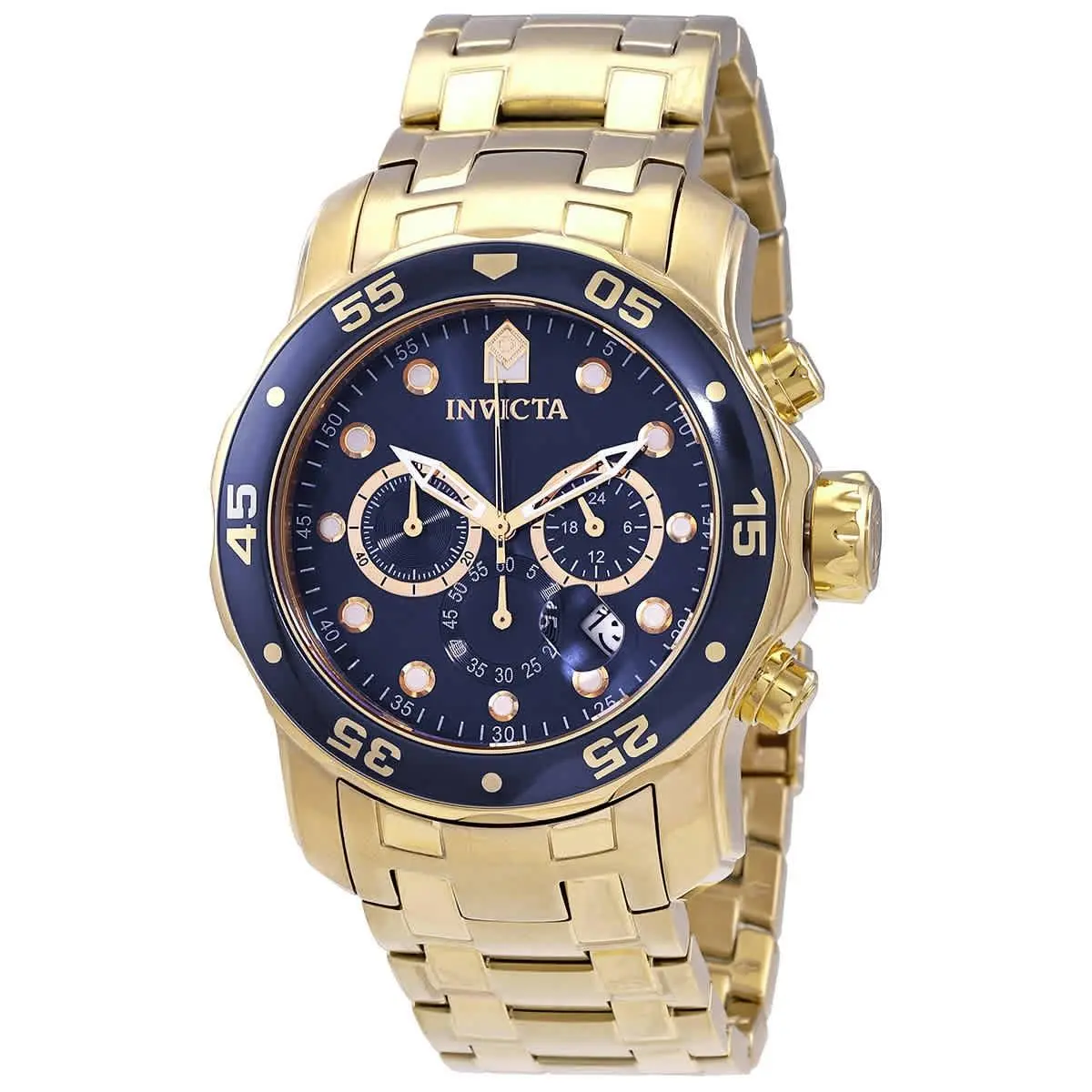Pro Diver Chronograph Blue Dial 18kt Gold-plated Men`s Watch 0073 by Invicta