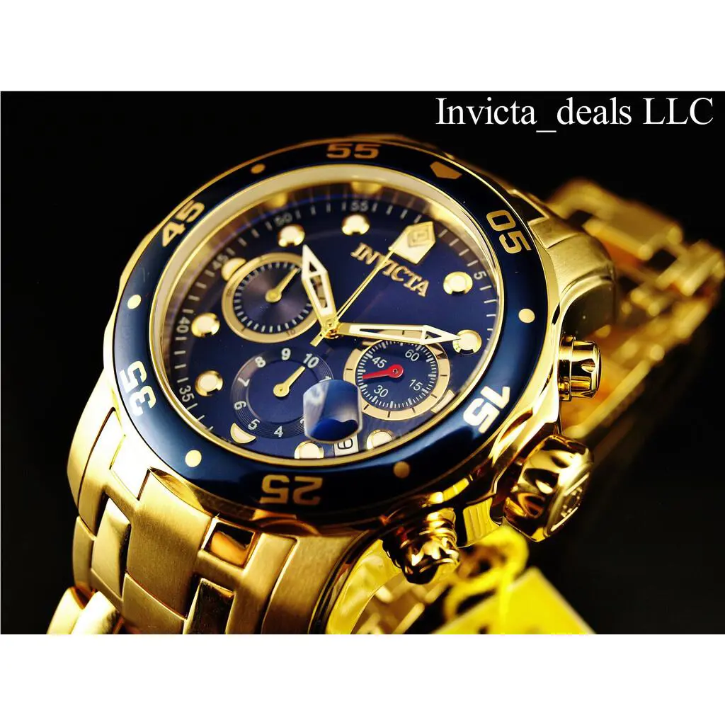 Invicta Pro Diver Chronograph Blue Dial 18kt Gold-plated Men`s Watch 0073