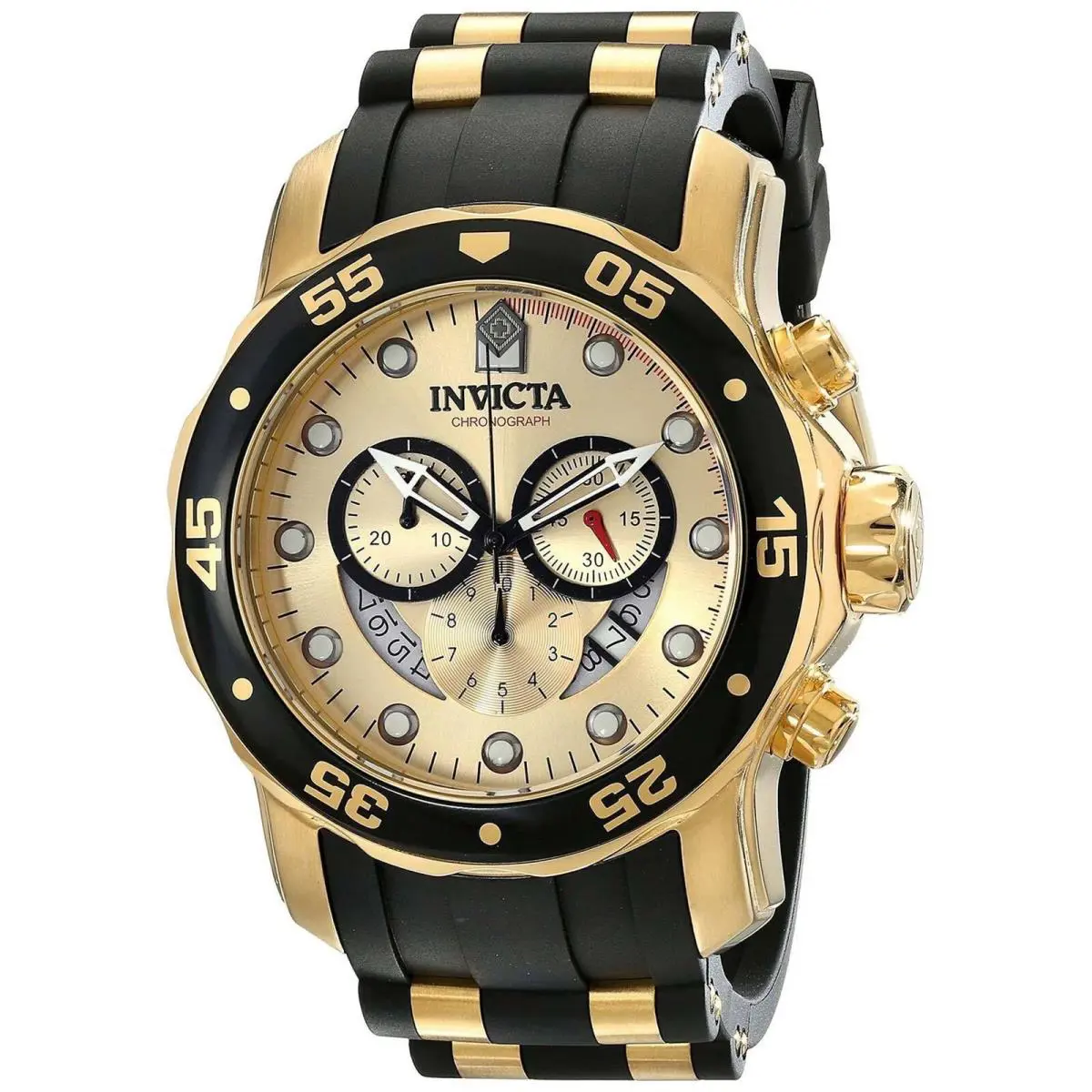 Invicta Men`s Pro Diver Scuba Chronograph Gold Tone and Black Dial Model 17566