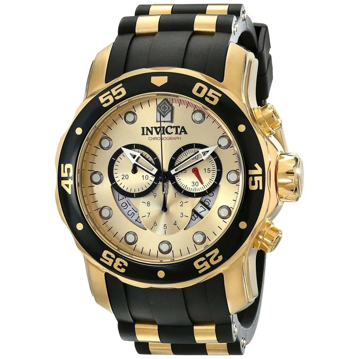 Invicta Men`s Watch Pro Diver Scuba Chronograph Gold Tone and Black Dial 17566