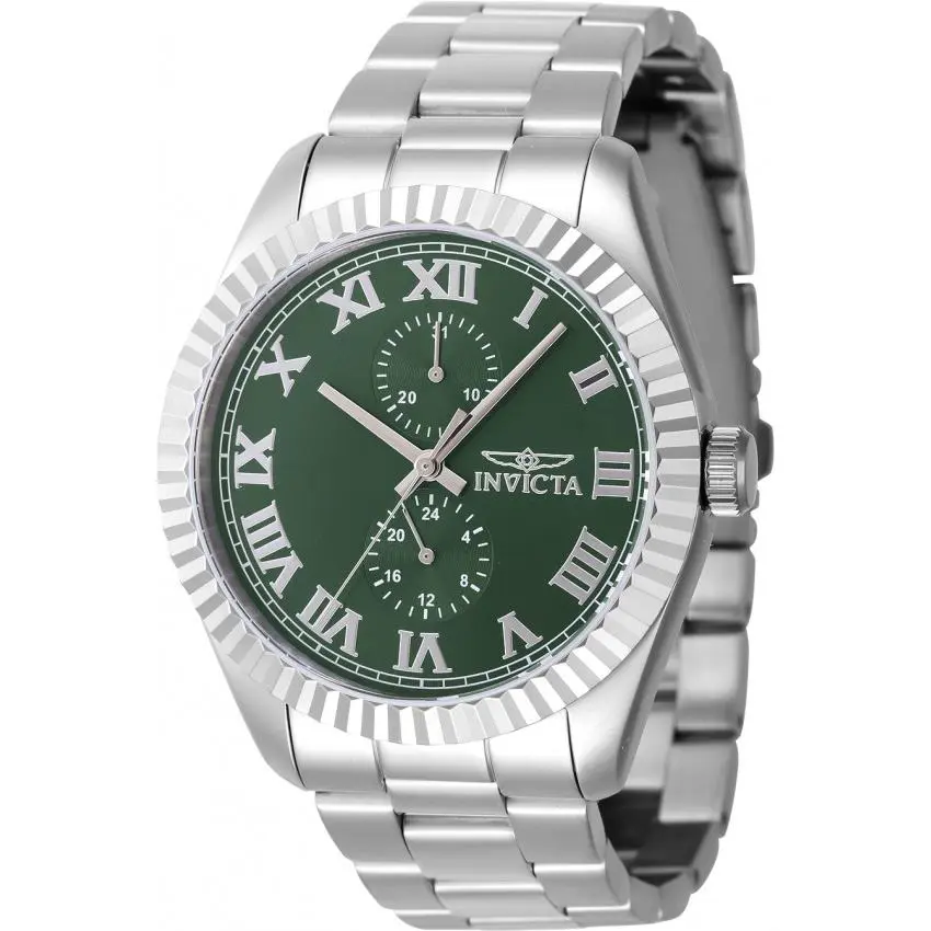 Invicta Specialty Gmt Quartz Green Dial Men`s Watch 47422 - Dial: Green, Band: Silver-tone, Bezel: Silver-tone