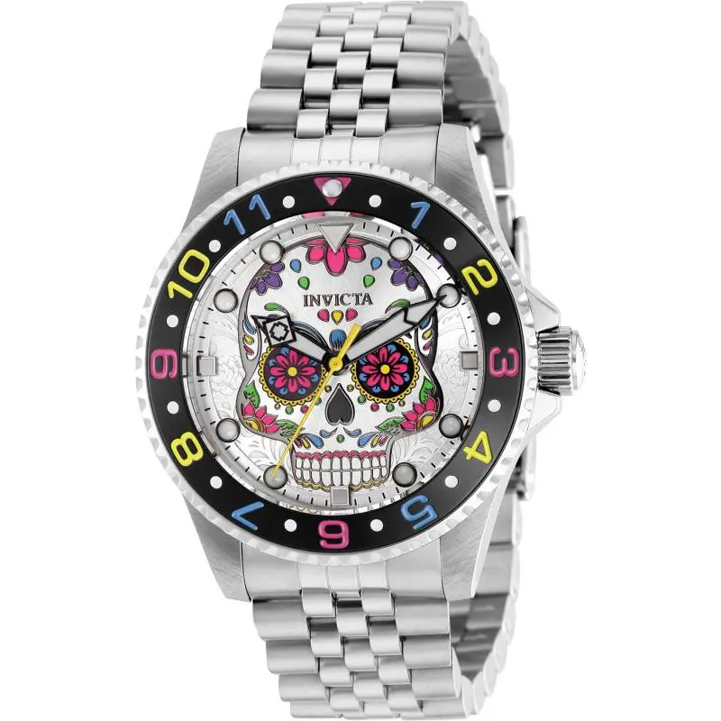 Invicta Pro Diver Dia De Los Muertos Men`s Multicolor Dial SS Watch 40mm Steel
