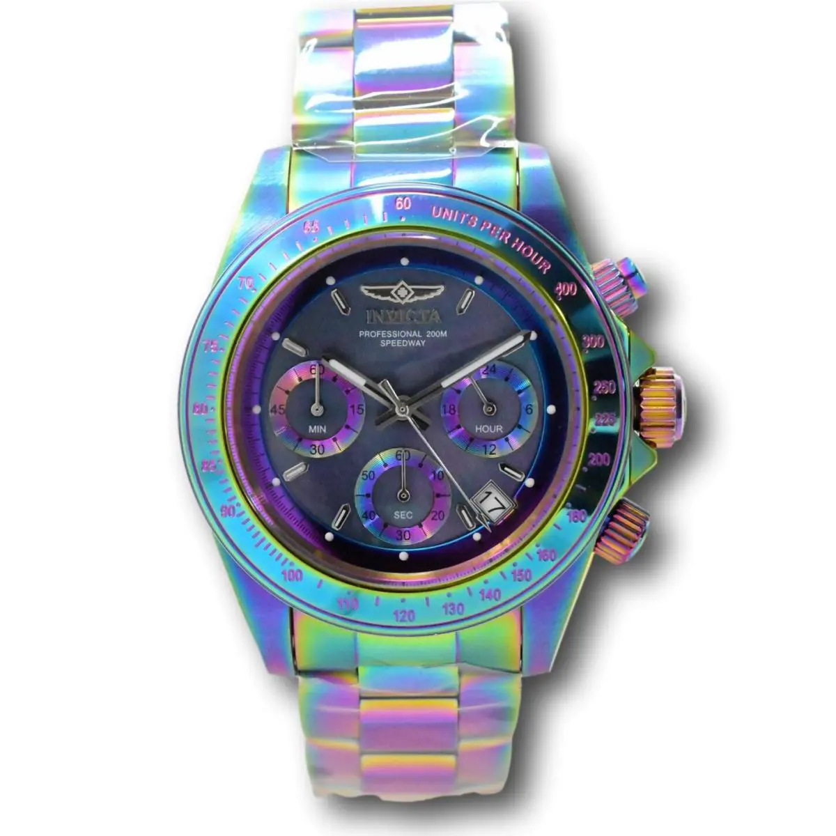 Invicta 23941 Men`s 40mm Speedway Chronograph Black Mop Dial Iridescent SS Watch