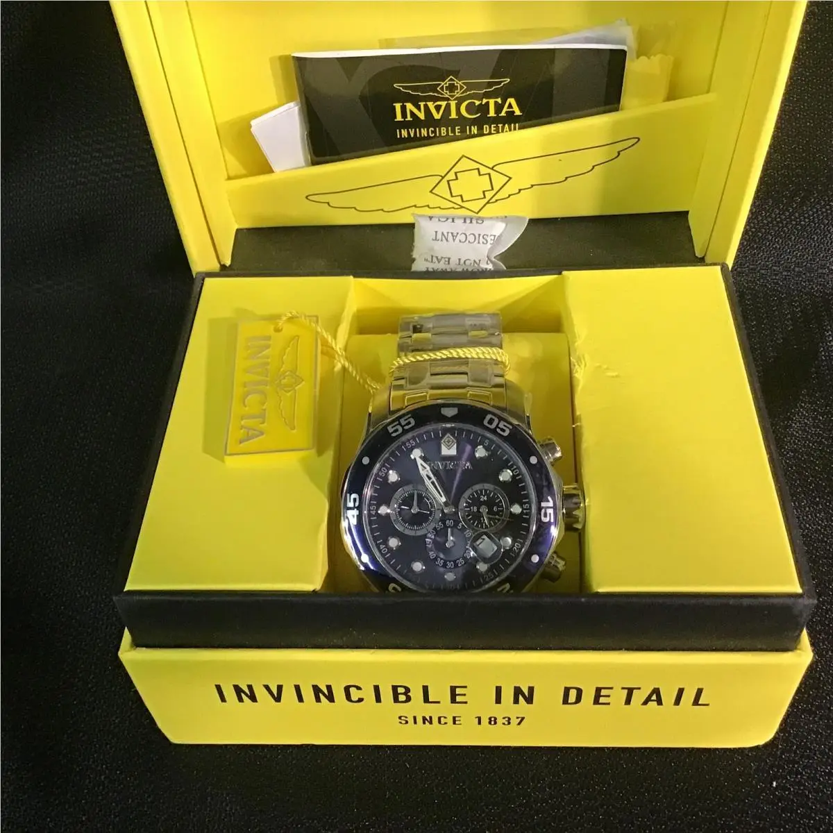 Invicta Mens Pro Diver Scuba Chronograph Blue Dial Silver Bracelet 48mm SS Watch