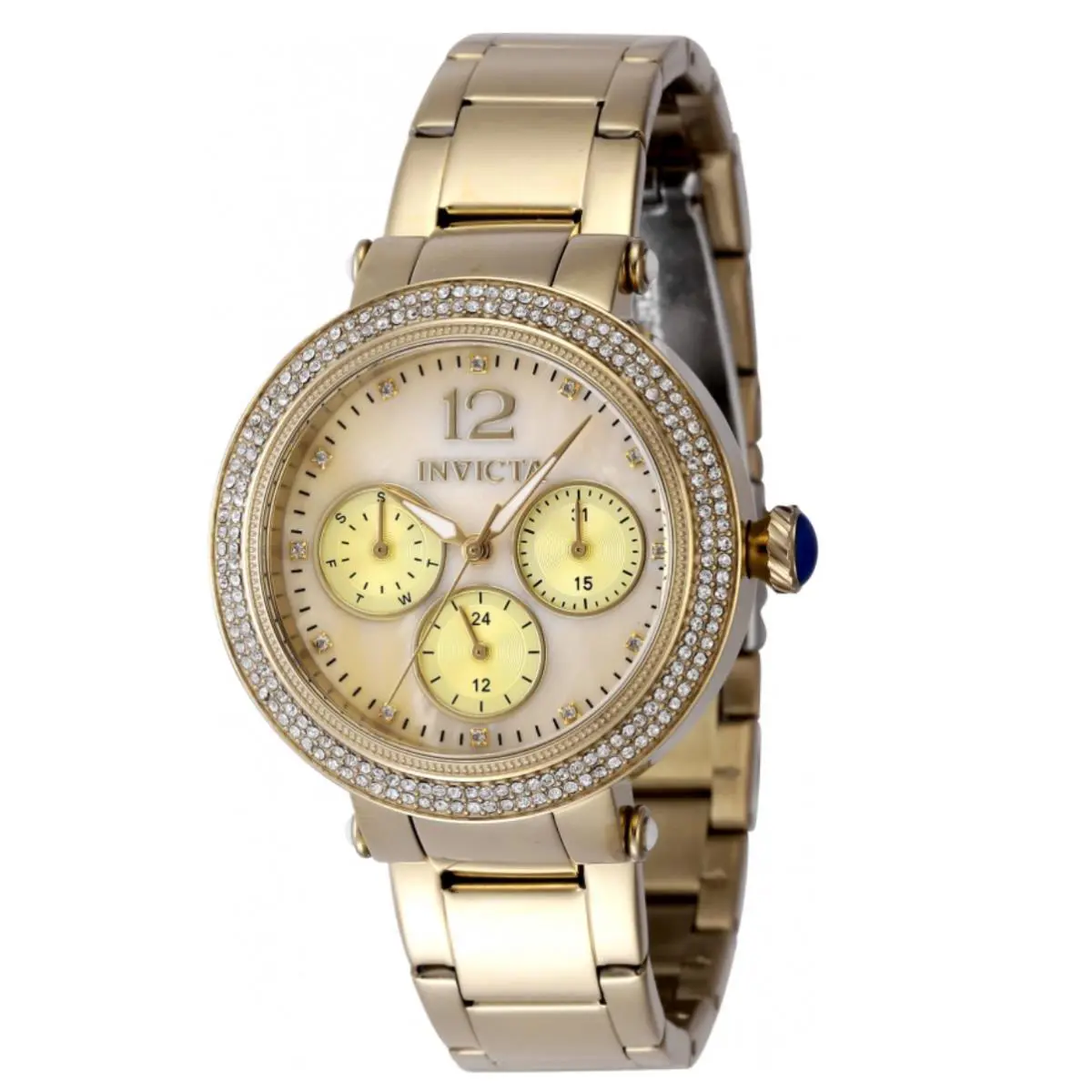 Invicta Bolt Luxe Women`s 37mm Gold Mop Dial Watch 202 Crystals 48113