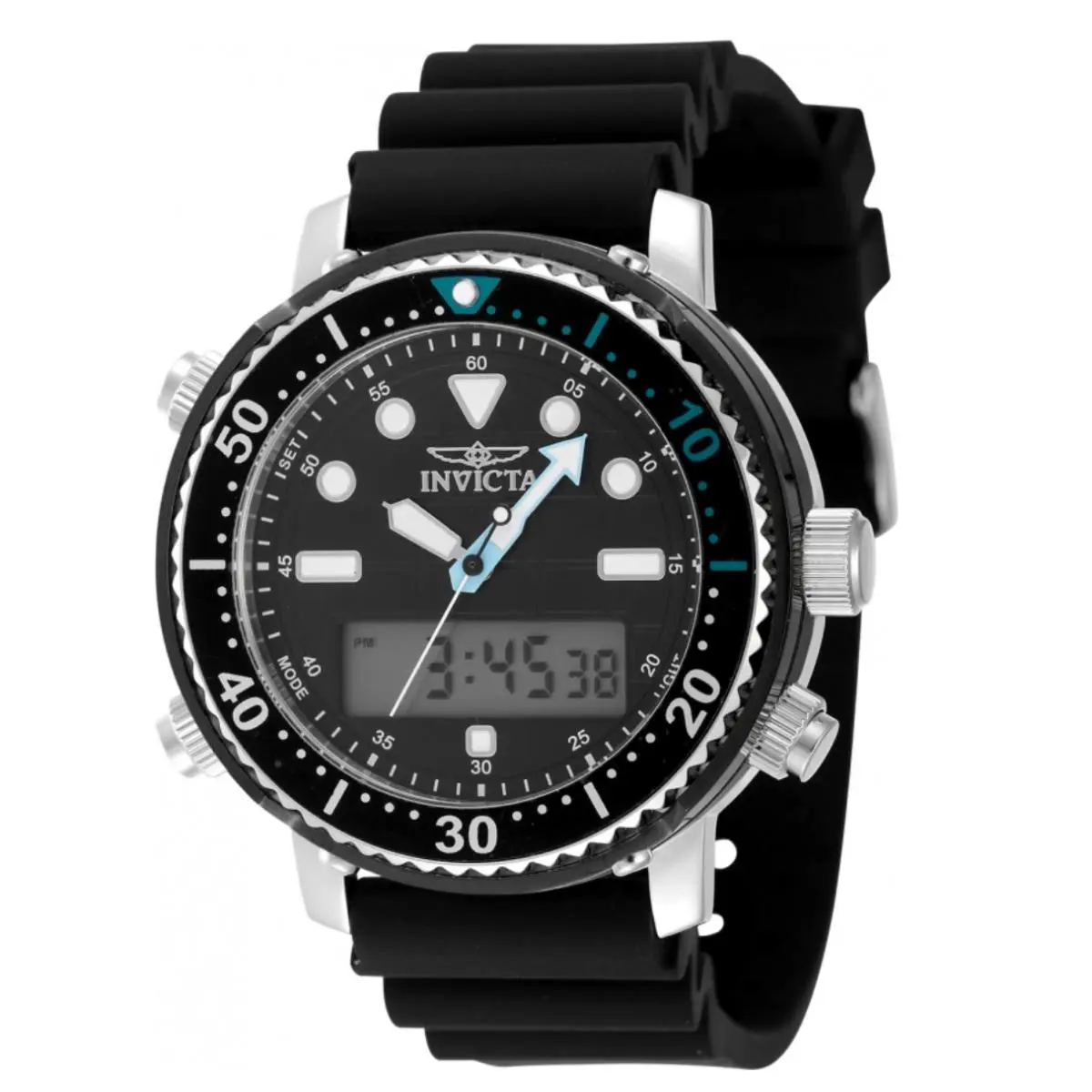Invicta Pro Diver Men`s 46.5mm Black Dual Time Digital Ana-digi Watch 48367