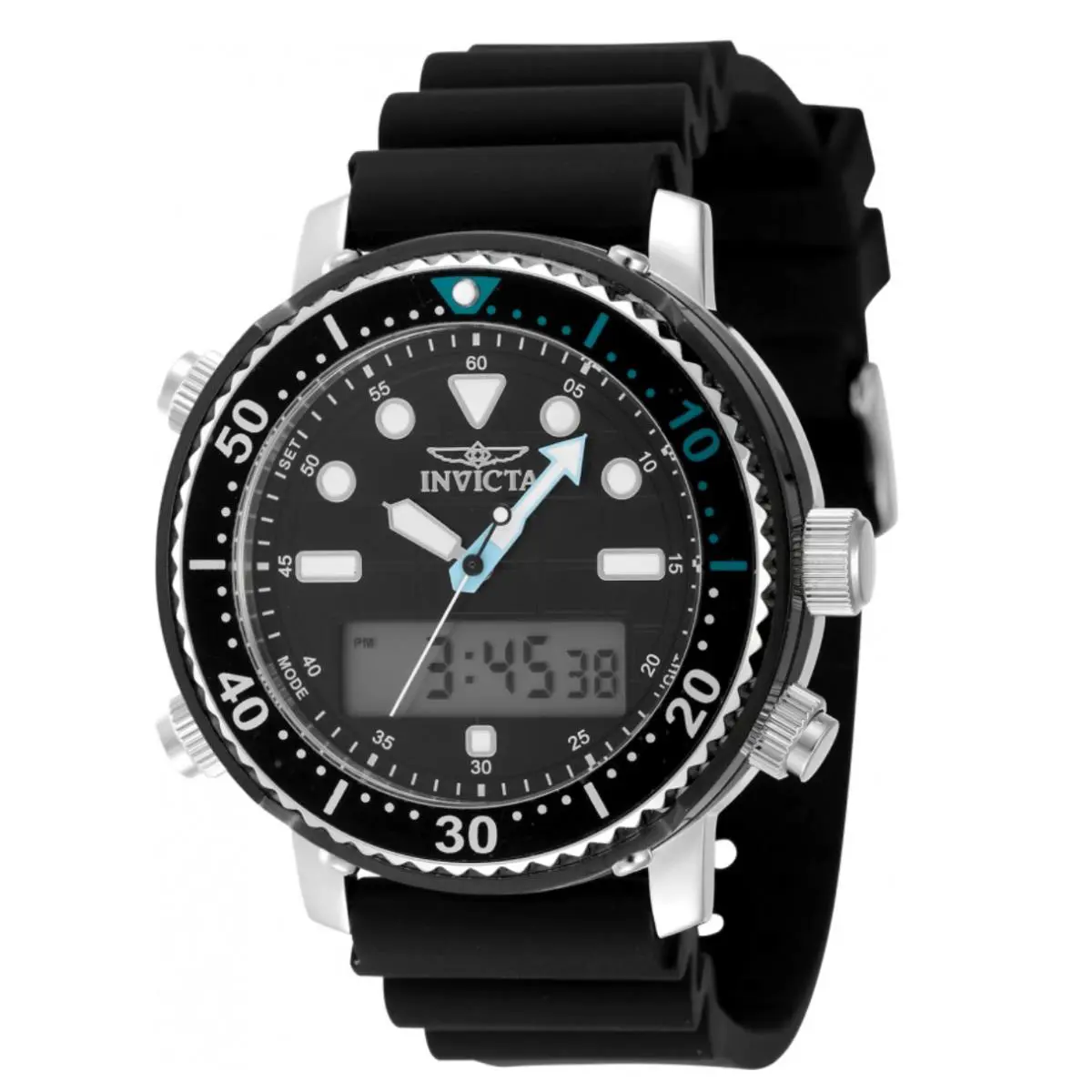 Invicta Pro Diver Men`s 46.5mm Black Dual Time Digital Ana-digi Watch 48367