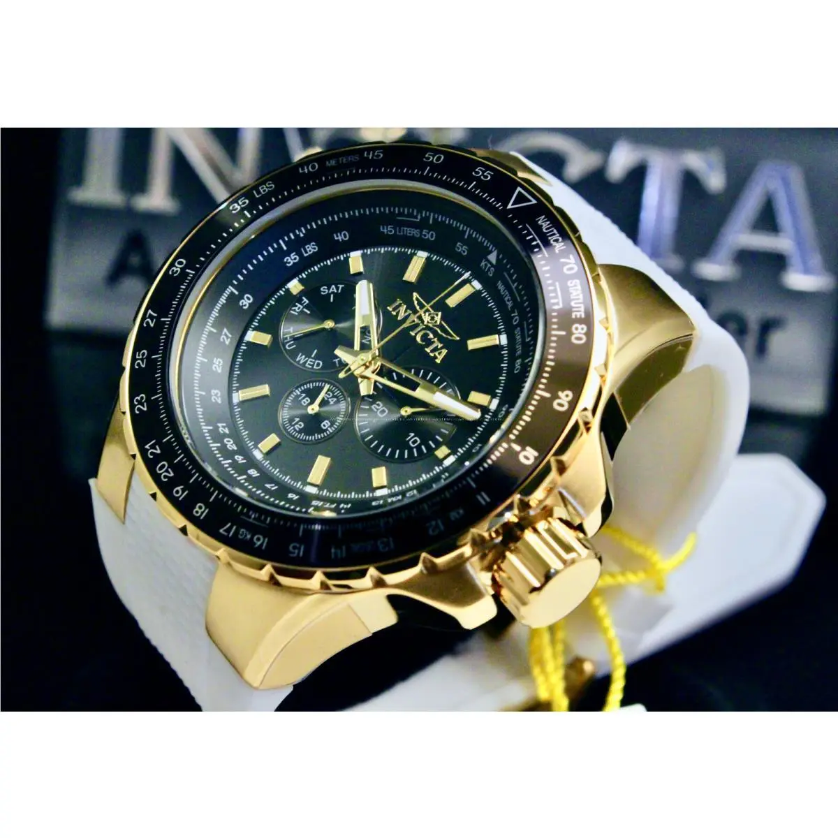 Men`s Aviator Voyage 50MM Black/gold Dial S.s Chrono Watch by Invicta