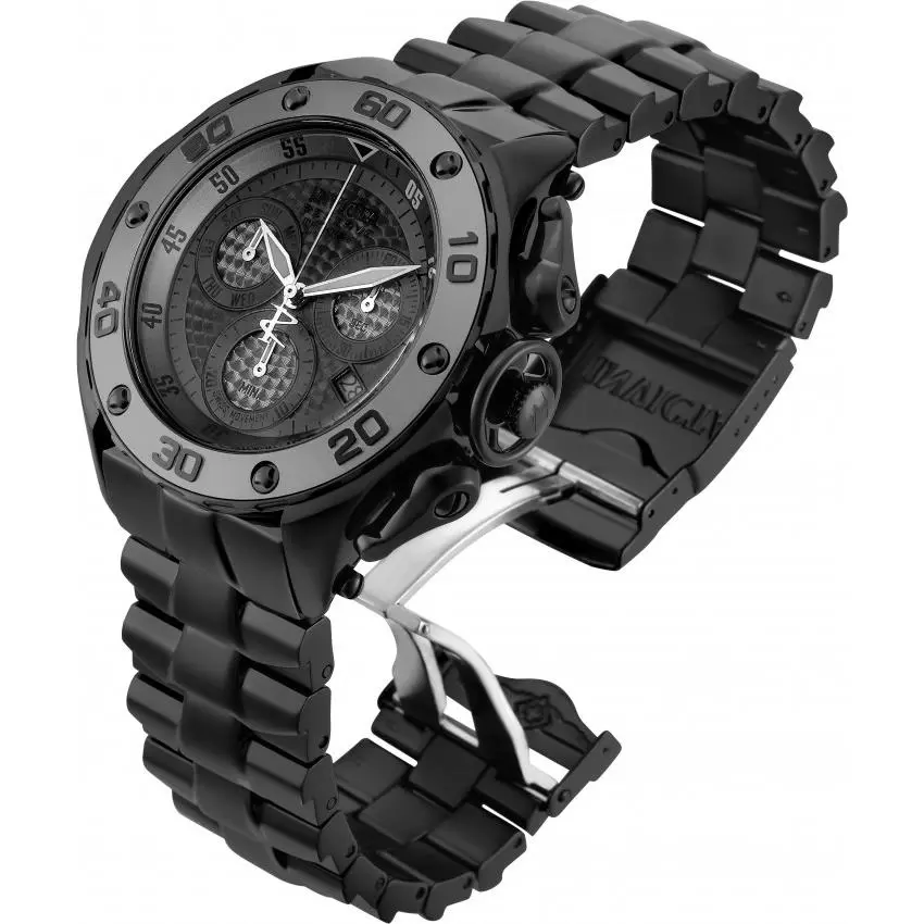 Mens Invicta 26571 Reserve Excursion Swiss Chronograph Black Bracelet Watch - Black, Dial: Black, Band: Black