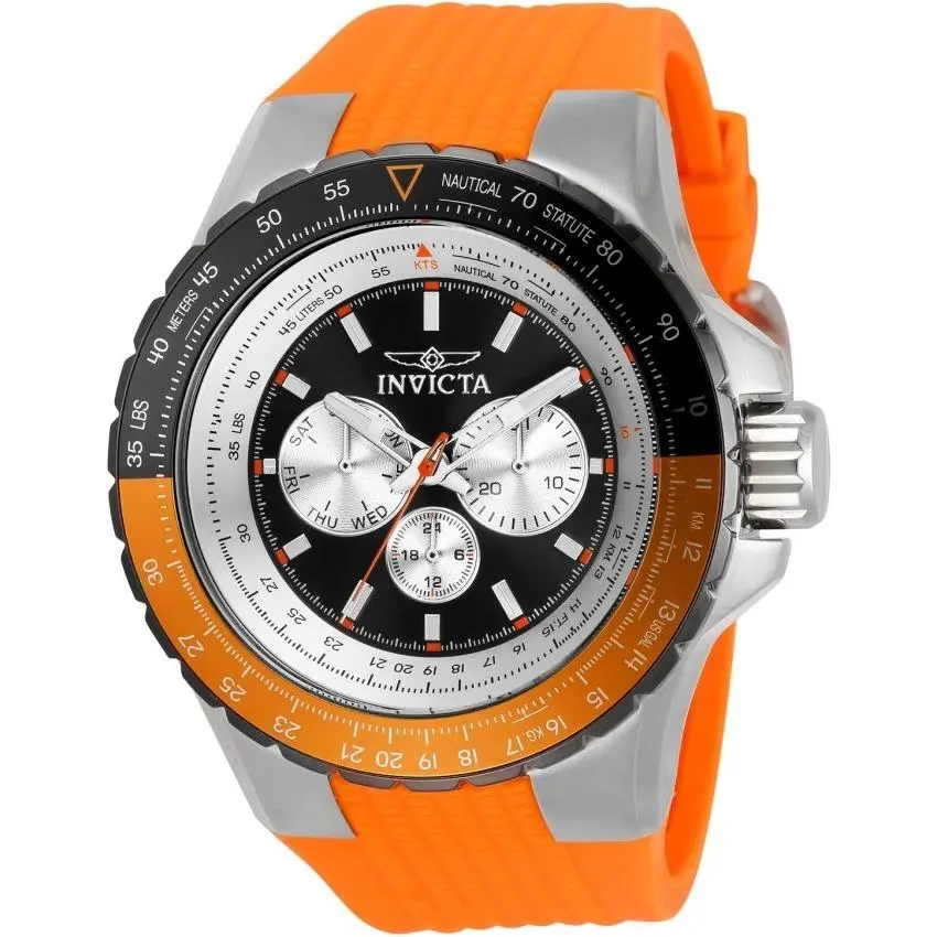 Invicta 33035 Aviator Men`s 50mm Day/date Orange Silicone Band Watch