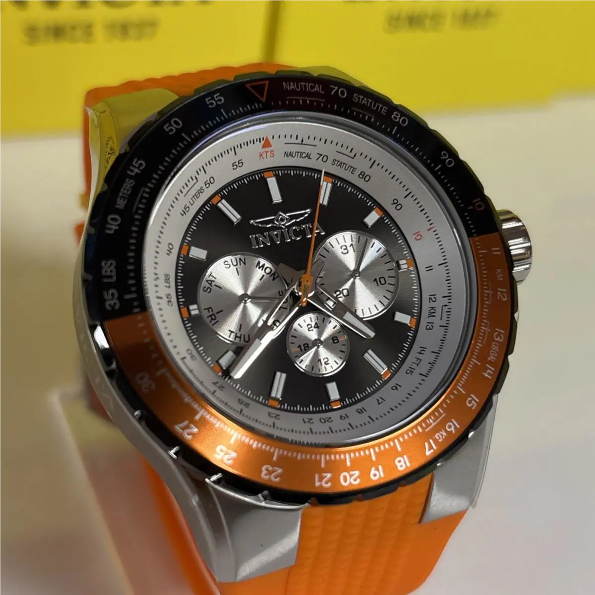 Invicta Aviator Skyshock Men`s Watch - 50mm Orange Black 33035