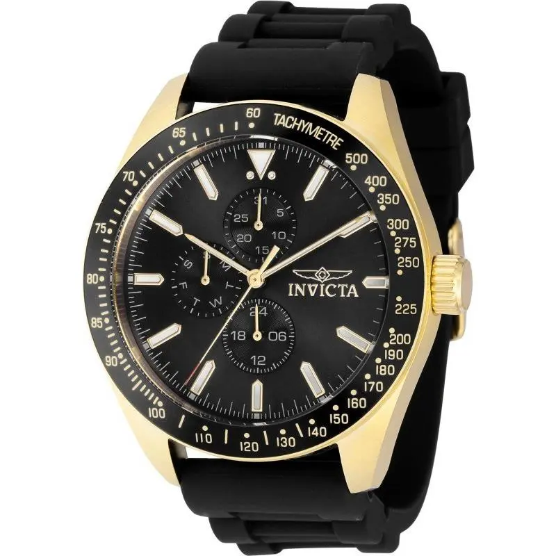 Watch Invicta 38404 Aviator Man 45 mm Stainless Steel - Dial: Black, Band: Black, Bezel: Gold, Black