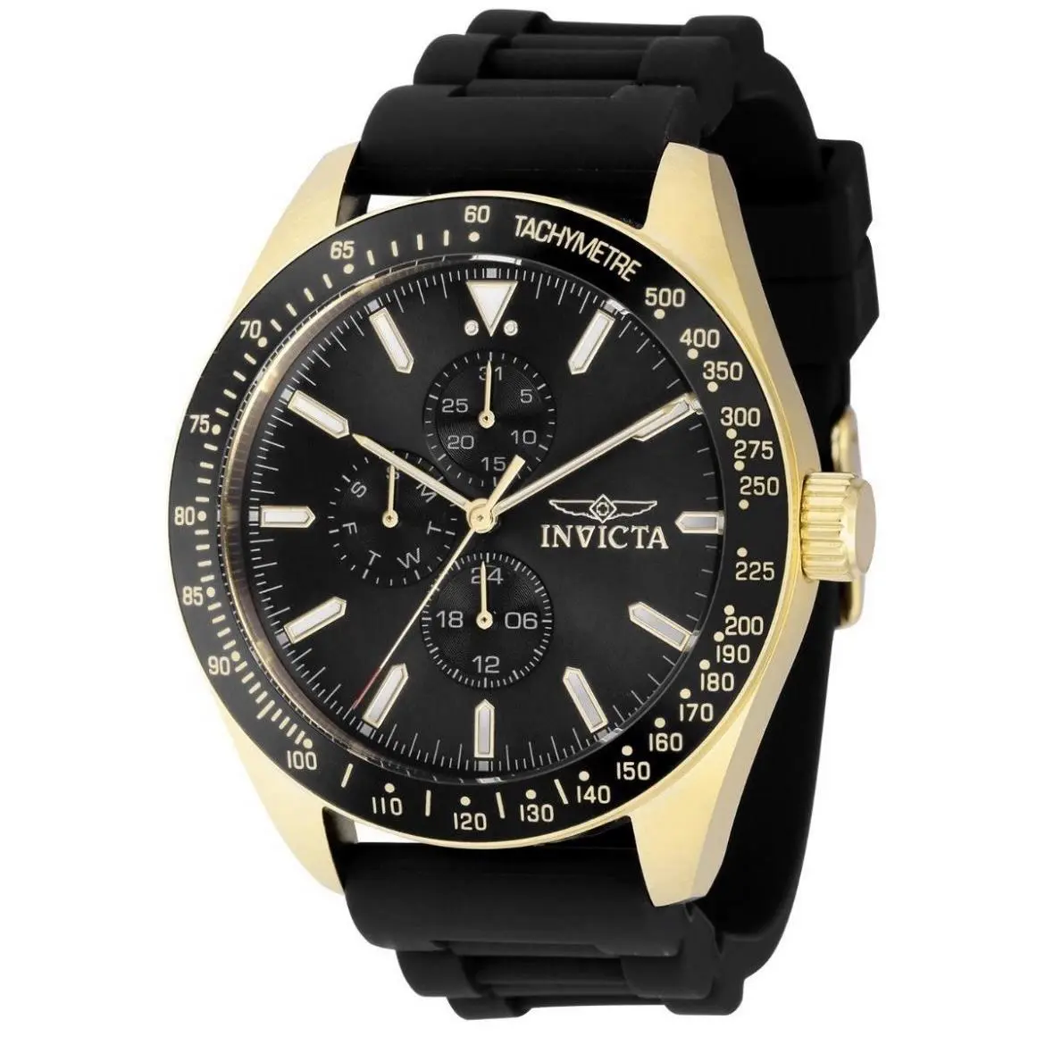 Invicta Aviator Nomad Men`s Watch Quartz Multifunction Gold Tone Black 38404 - Black, Dial: Black, Band: Black