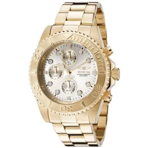 Invicta Pro Diver Chronograph Champagne Dial Men`s Watch 1774 - Champagne / Gold, Dial: Champagne, Band: 18kt Gold Ion-plated