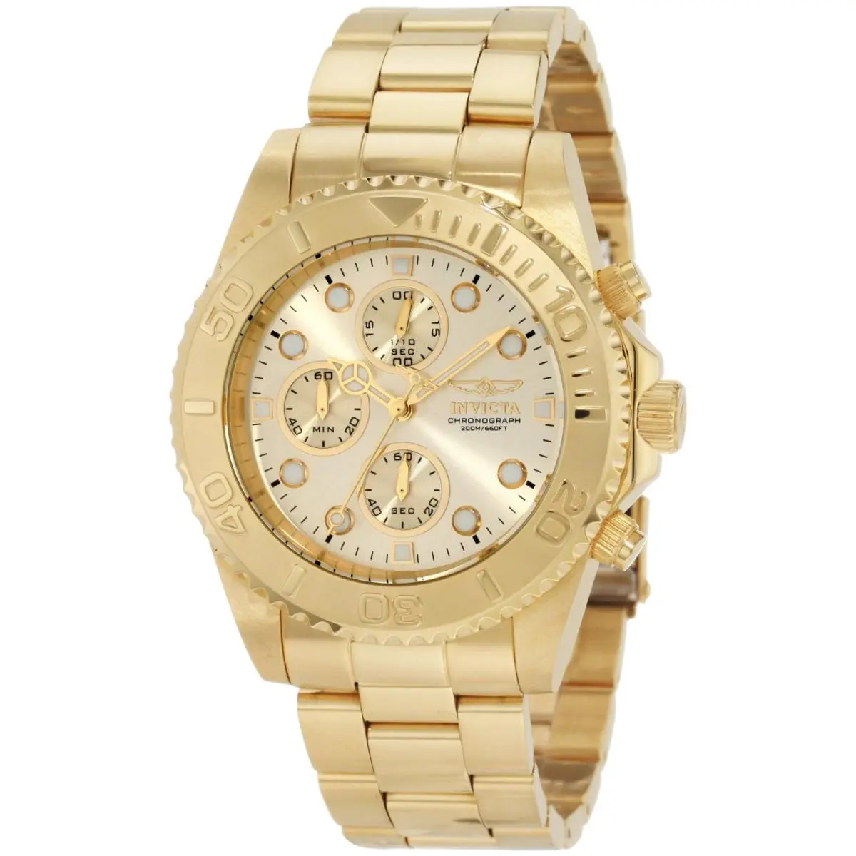 Invicta Men`s Watch Pro Diver Champagne Dial Quartz Chronograph Bracelet 1774 - Dial: Yellow, Band: Yellow/gold