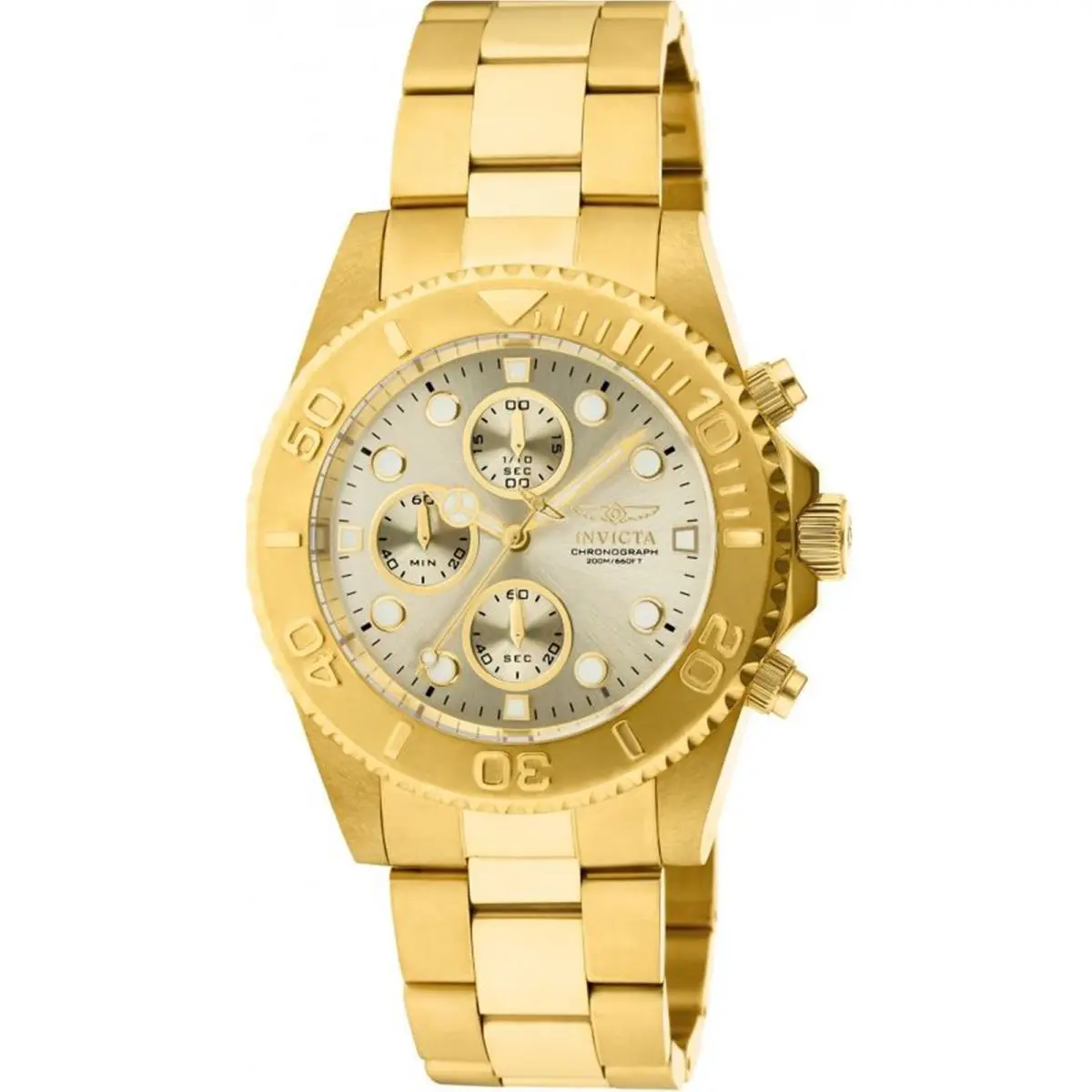 Invicta Men`s 1774 Pro-diver Collection Stainless Steel Watch - Dial: Yellow Gold, Band: Gold, Yellow Gold