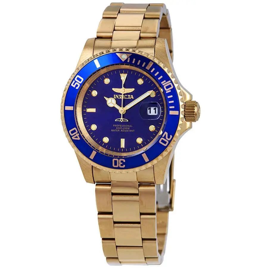 Invicta 26974 Pro Diver Blue Dial 40 mm Men`s Watch - Gold-tone, Dial: Blue, Band: Gold