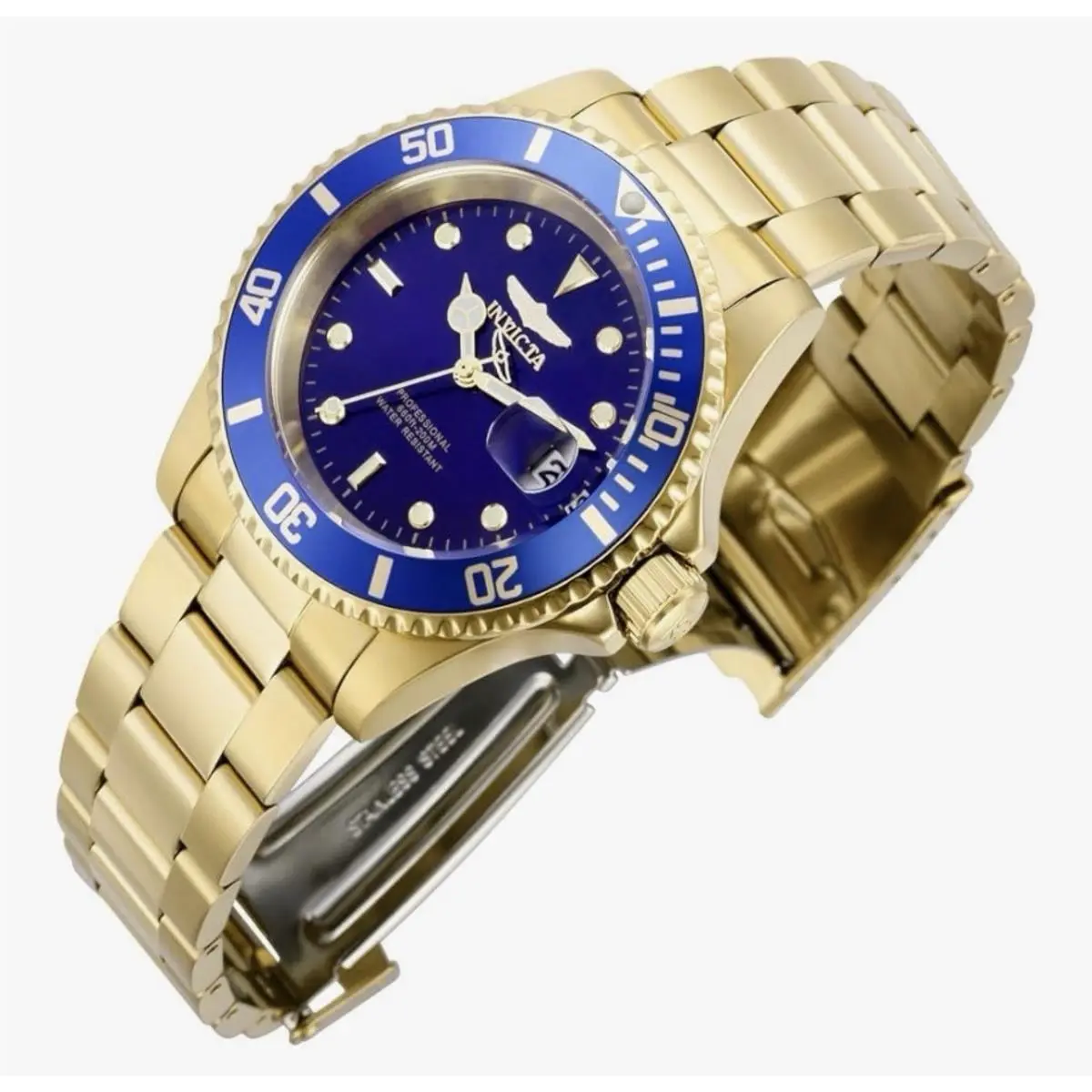 Invicta Pro Diver 26974 Analog Quartz Men`s Watch 40mm - Blue/gold - Dial: Blue, Band: Gold, Bezel: Blue
