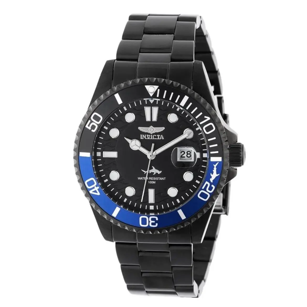 Invicta 44713 Pro Diver Hammerhead Mens Watch 43mm Black SS Black/blue Bezel