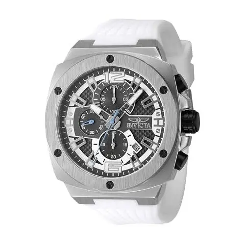Invicta Racing 48163 Men`s 47mm Grey Dial VD57 Quartz White Silicone Watch