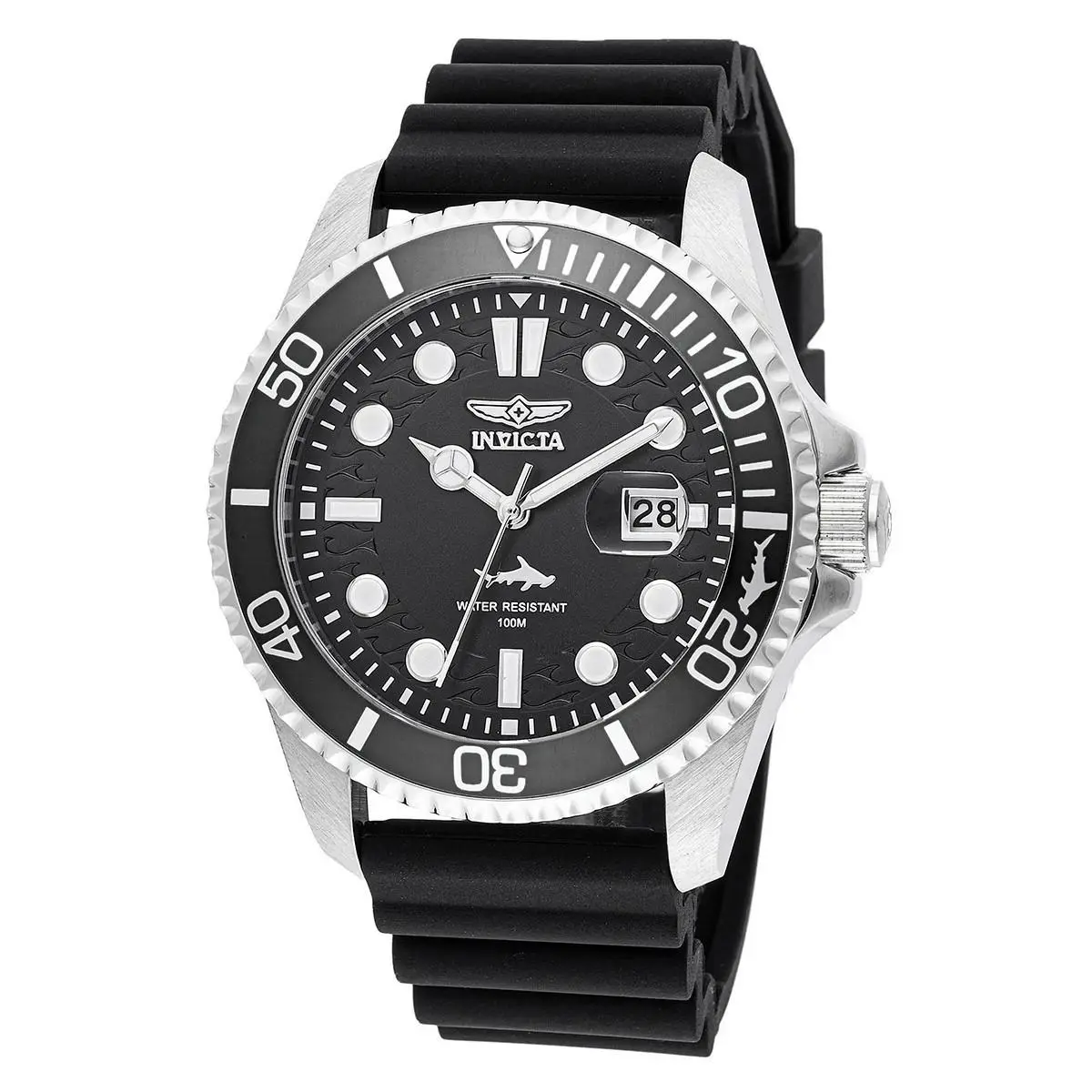 Invicta Pro Diver `shark` Black Dial Black Silicone Strap Men`s Watch- 47161