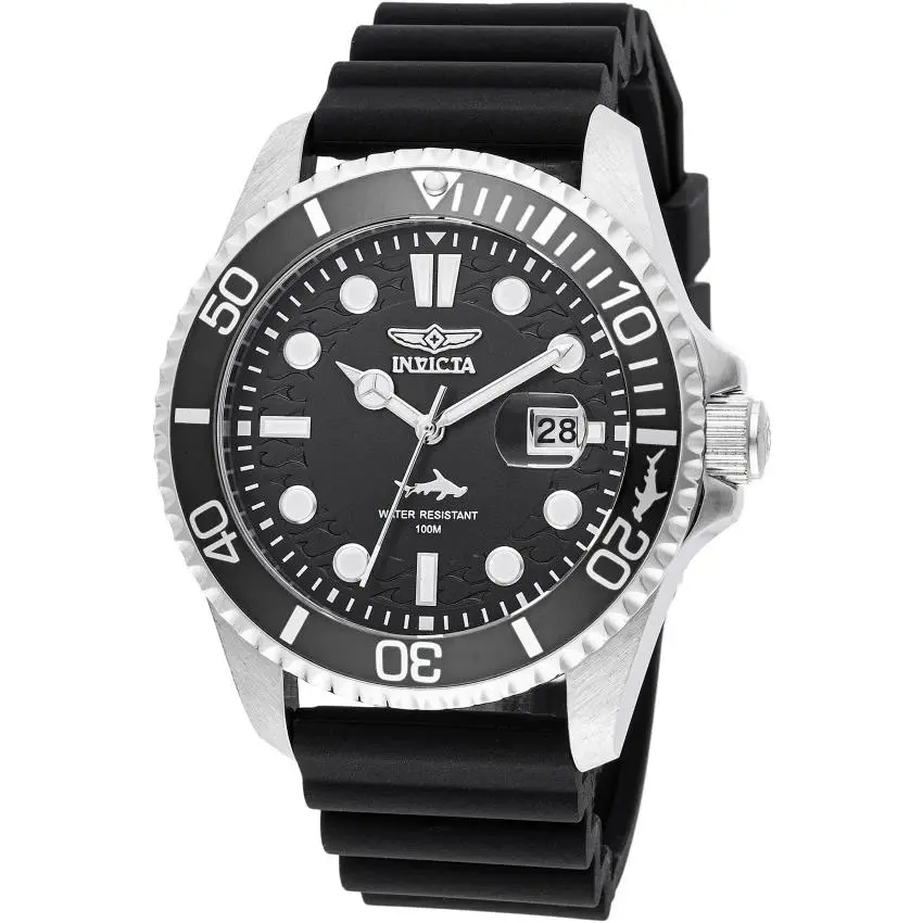 Invicta Pro Diver Shark Men`s Watch Black Silicone Band/black Dial 47161 V30