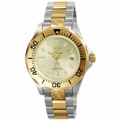 Invicta Mens Pro Grand Diver Grand Diver GT Automatic Two Tone Bracelet Watch - Dial: Silver, Band: Silver, Gold