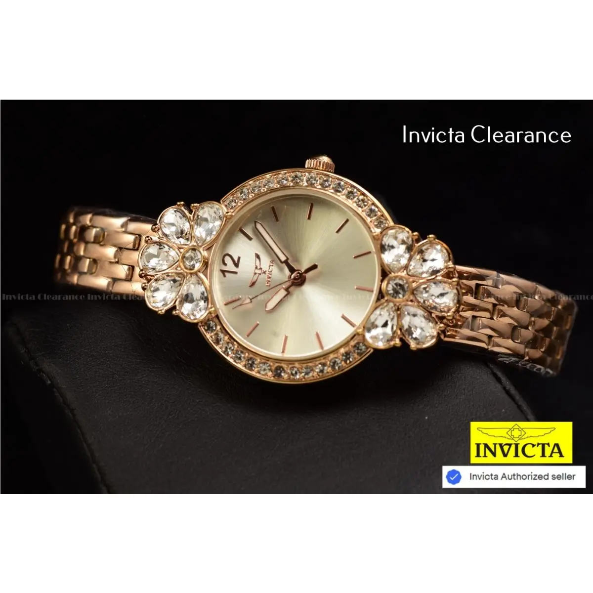 Wildflower Women`s 30mm Quartz Crystal Accent Rose Gold Tone SS Watch by Invicta