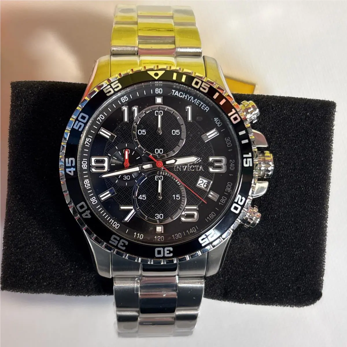 Invicta Specialty Chronograph Black Dial Silver SS Bracelet Mens Watch 45mm