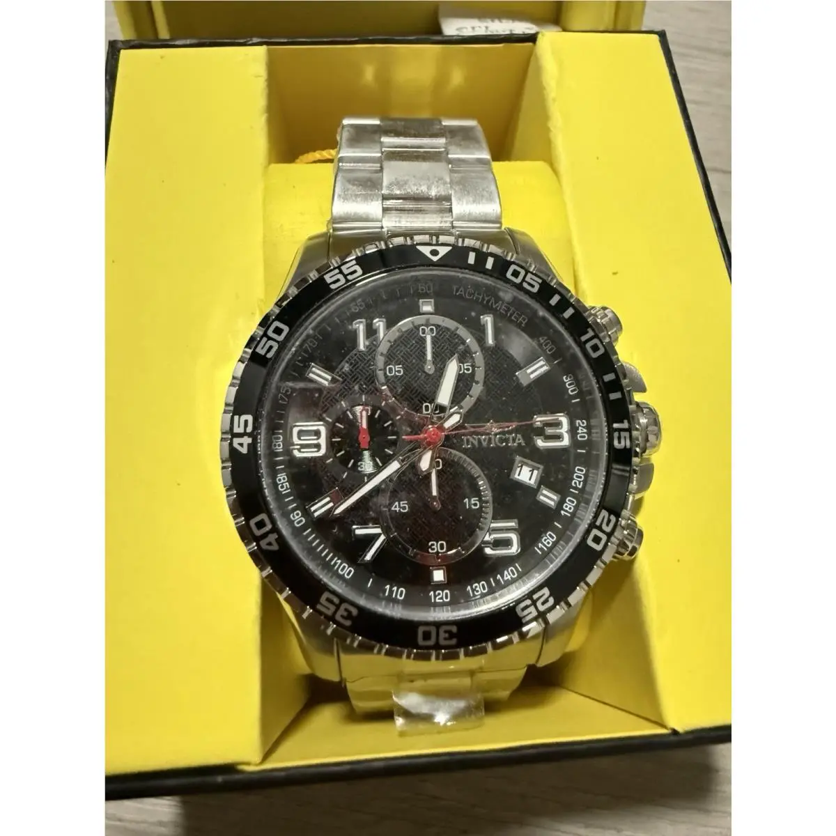 Invicta Specialty Men`s Watch 14875 Chrono Silver Black Dial 45mm