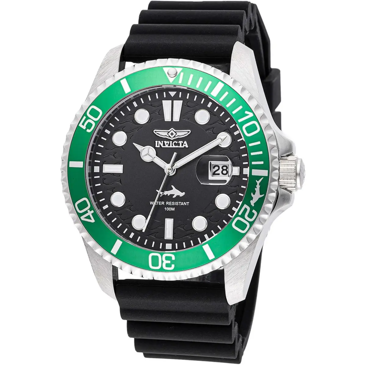 Invicta Men`s Watch Pro Diver Quartz Silver Tone Case Black Silicone Strap 47166