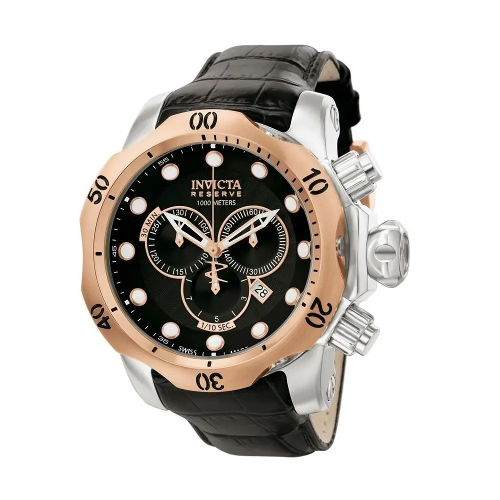 Invicta Venom Resorve Chronograph Date Black Leather Strap Men`s Watch 0360
