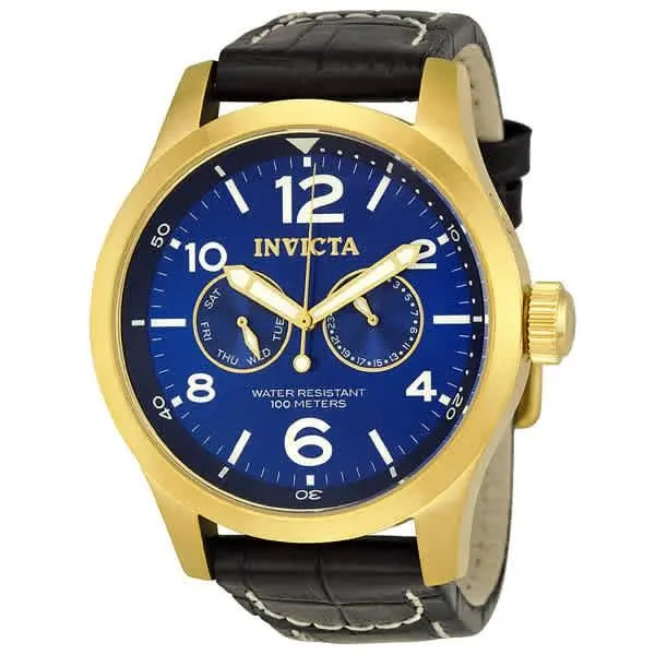 Invicta Specialty Military Multi-function Men`s Watch 12173 - Black / Blue / Gold, Dial: Blue, Band: Black