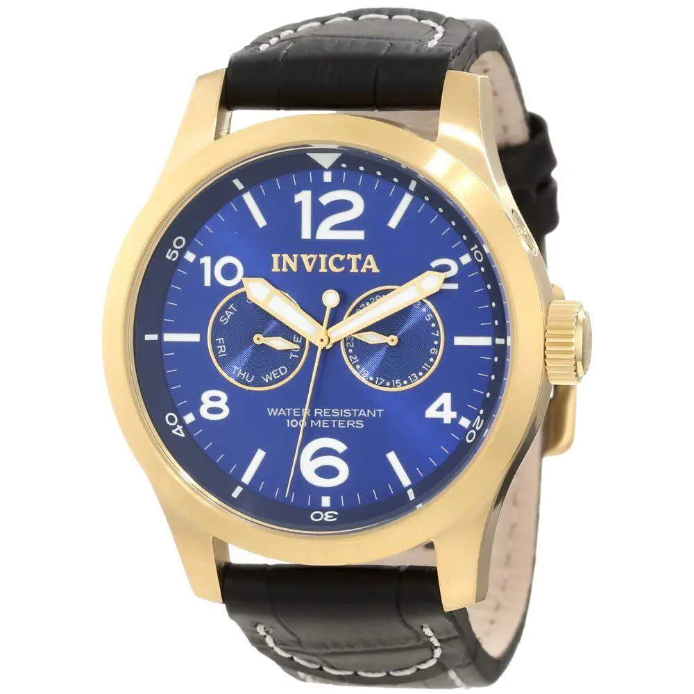 Invicta 12173 Men`s Specialty Quartz Blue Dial Black Leather Strap Swiss Watch - Dial: Blue, Band: Black