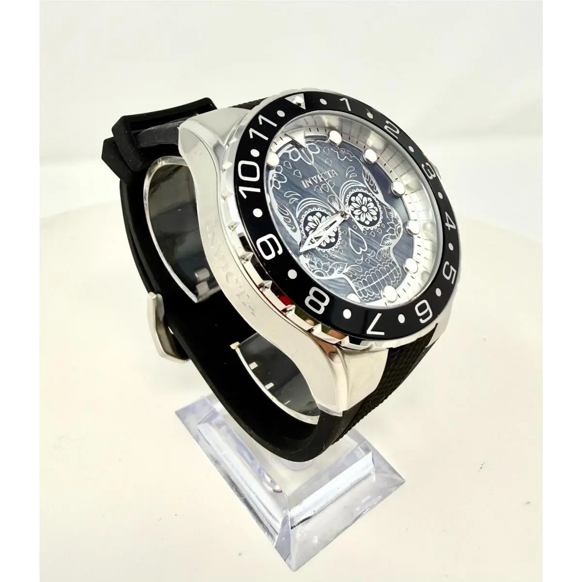 Invicta Aviator Dia De Los Muertos Mother of Pearl Dial - 50mm Black - Silver - Dial: Black, Silver, Band: Black, Bezel: Black