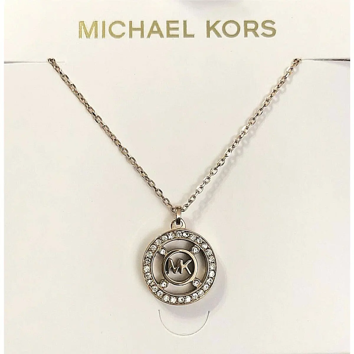 Michael Kors Heritage Fulton Rose Gold Crystal Pave` Logo Necklace