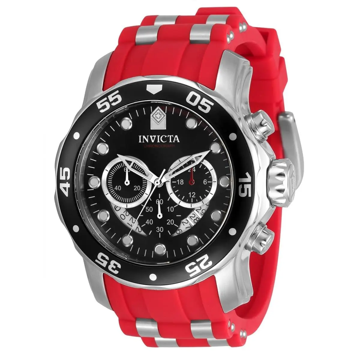 Invicta Pro Diver Men`s 48mm Stainless Steel Watch Silver Black Red Dial VD53 Quartz - Black, Silver, Red, Dial: Black, Silver, Red, Band: Steel, Red