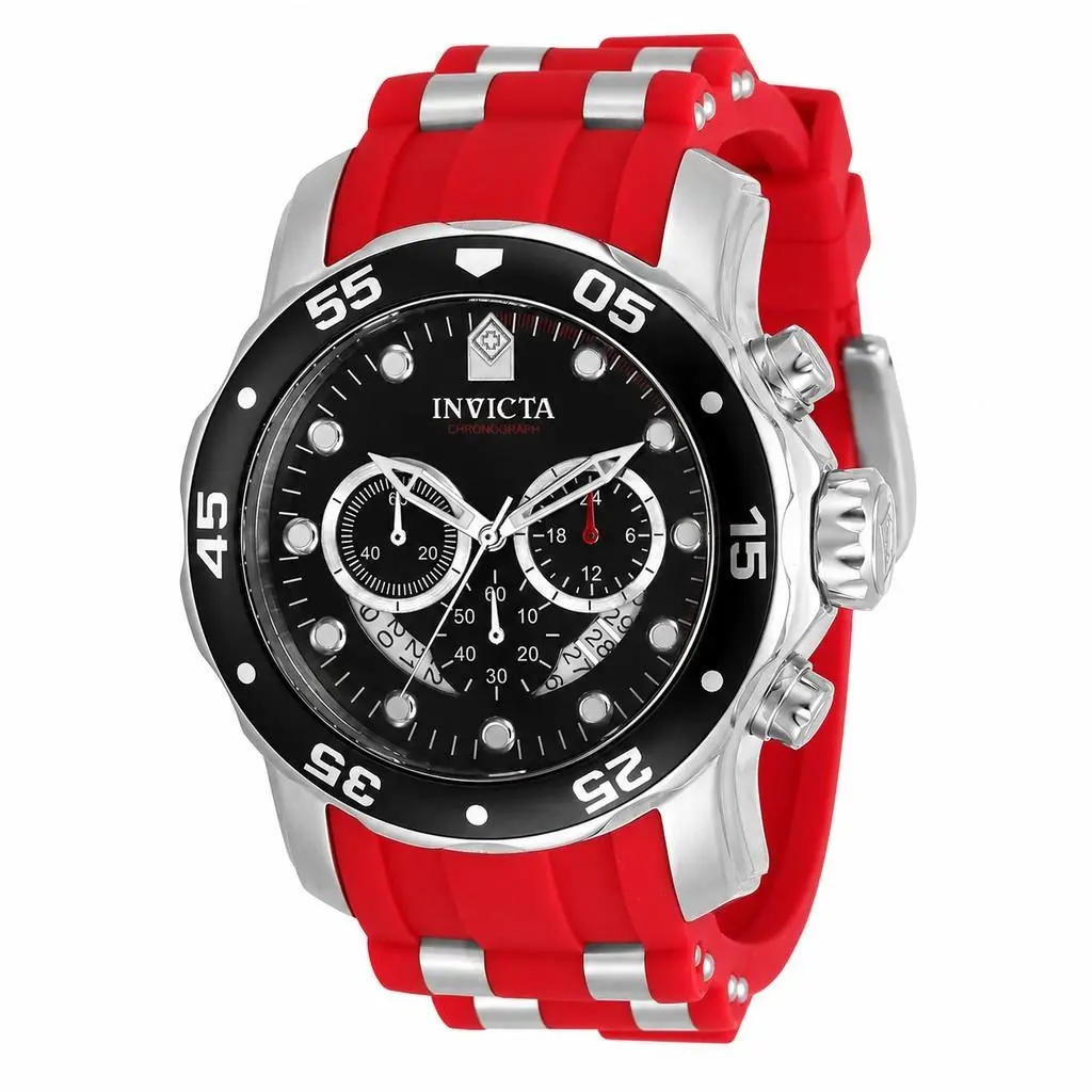 48mm Invicta Pro Diver Scuba VD53 Chronograph Red-black-silver 34009 Watch - Dial: Black, Silver, White, Band: Red, Silver, Bezel: Black, Silver