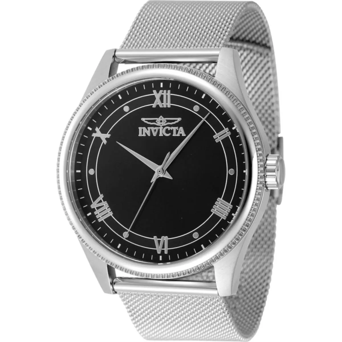 Invicta Men`s Watch Celestial Quartz Black Dial Steel Mesh Bracelet 48479 - Dial: Black, Band: Silver