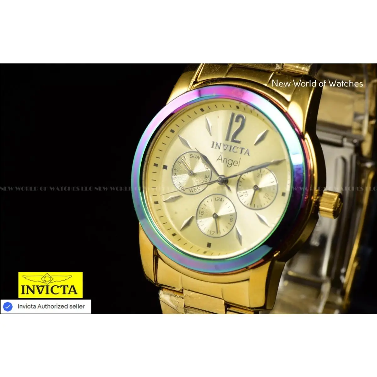 Invicta Angel Zager Exclusive Iridescent Case Steel 38mm Gold Ladies Watch