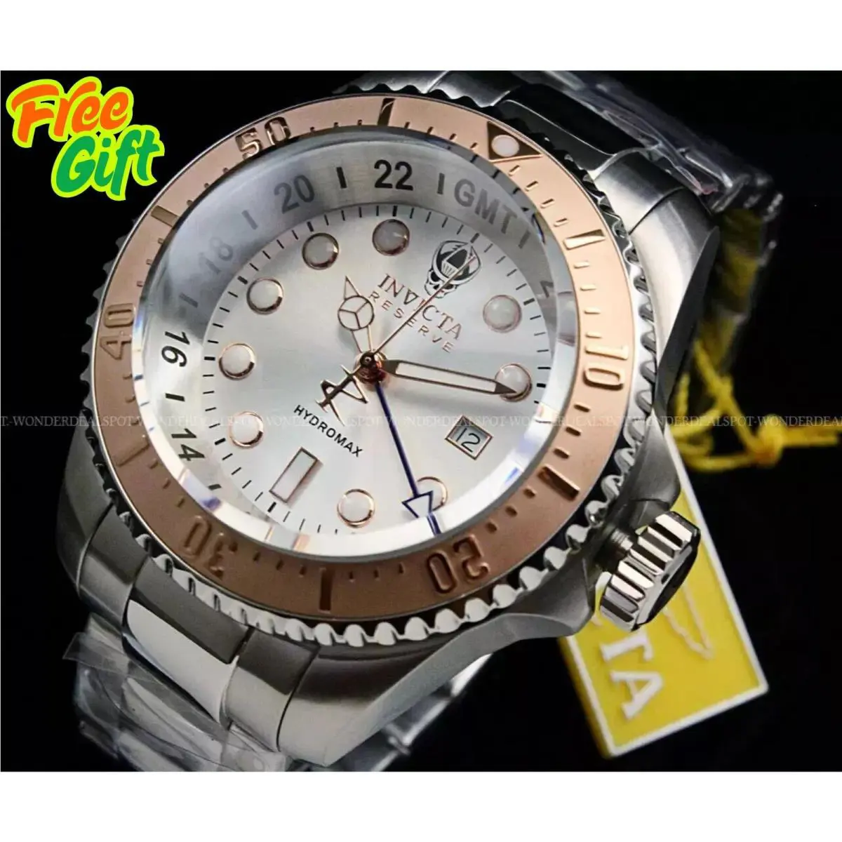 Invicta Reserve Hydromax 16964 Swiss Deep Dish Silver Sunray Dial SS Watch - Dial: Silver, Band: Silver, Bezel: Gold