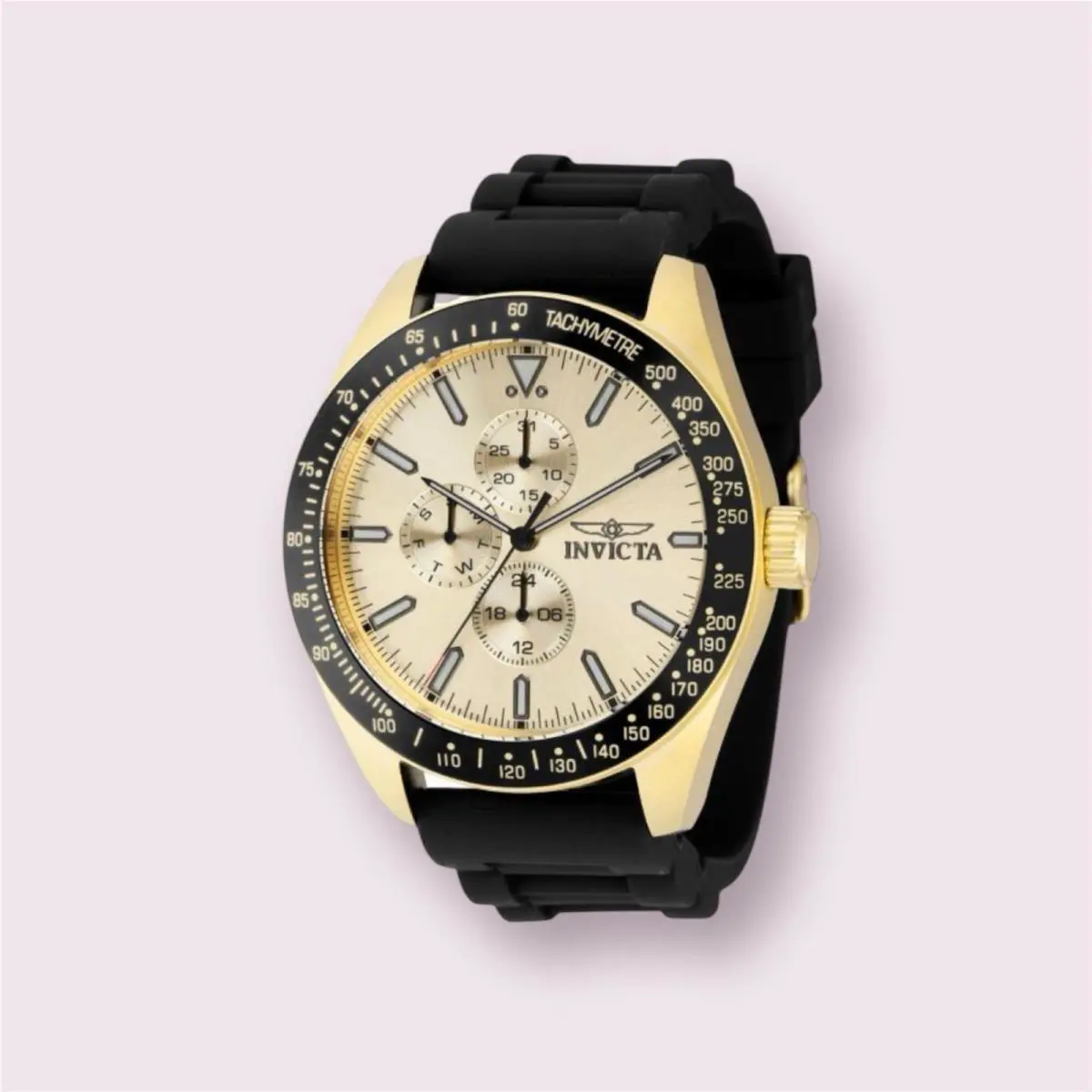 Invicta Aviator Nomad Men`s Watch -gold Tone Black Rubber Band Quartz 45mm