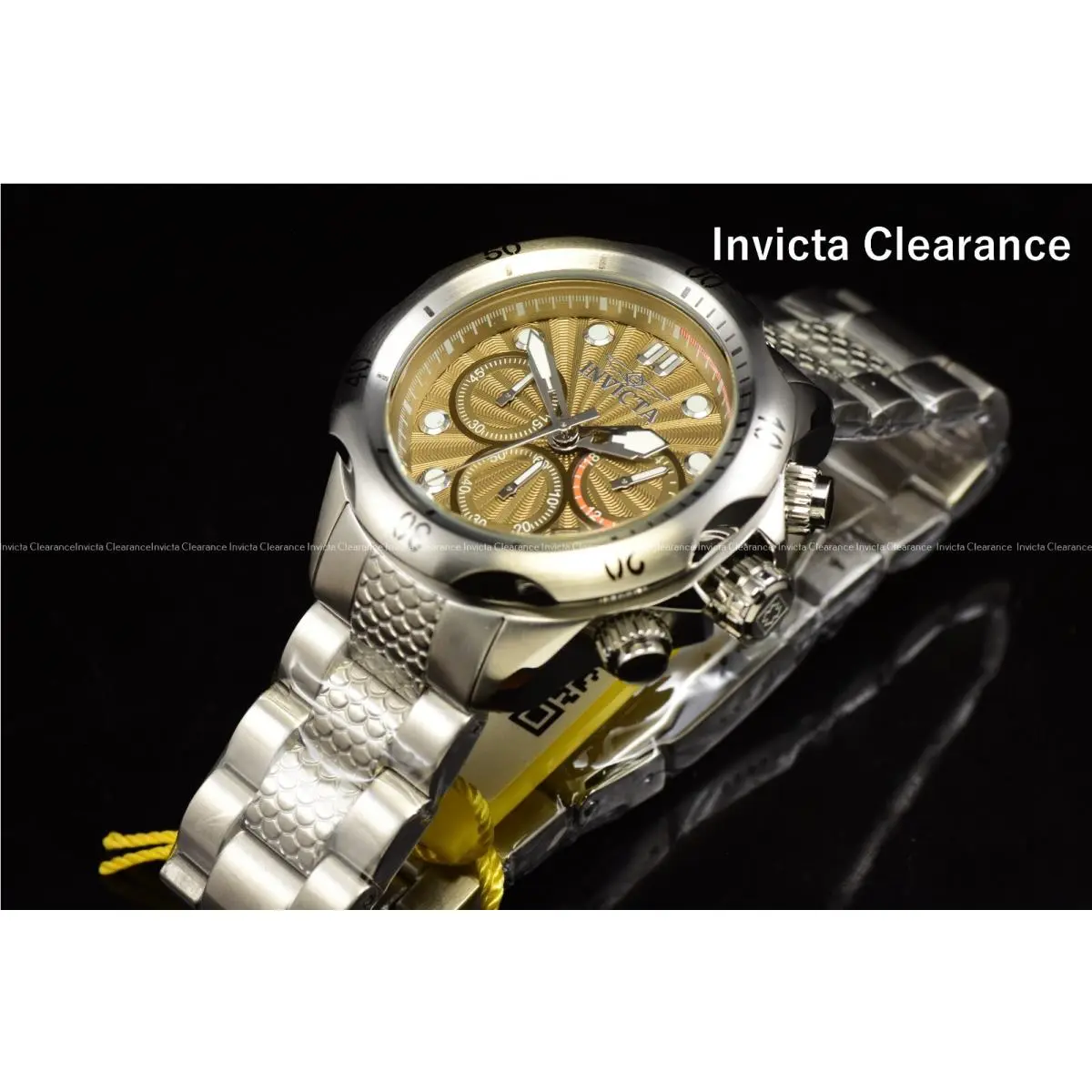 Invicta Men`s 46mm Venom Chronograph Khaki Dial Silver Tone SS Watch - Dial: Khaki, Multi, Orange, Band: Silver Tone, Bezel: Silver
