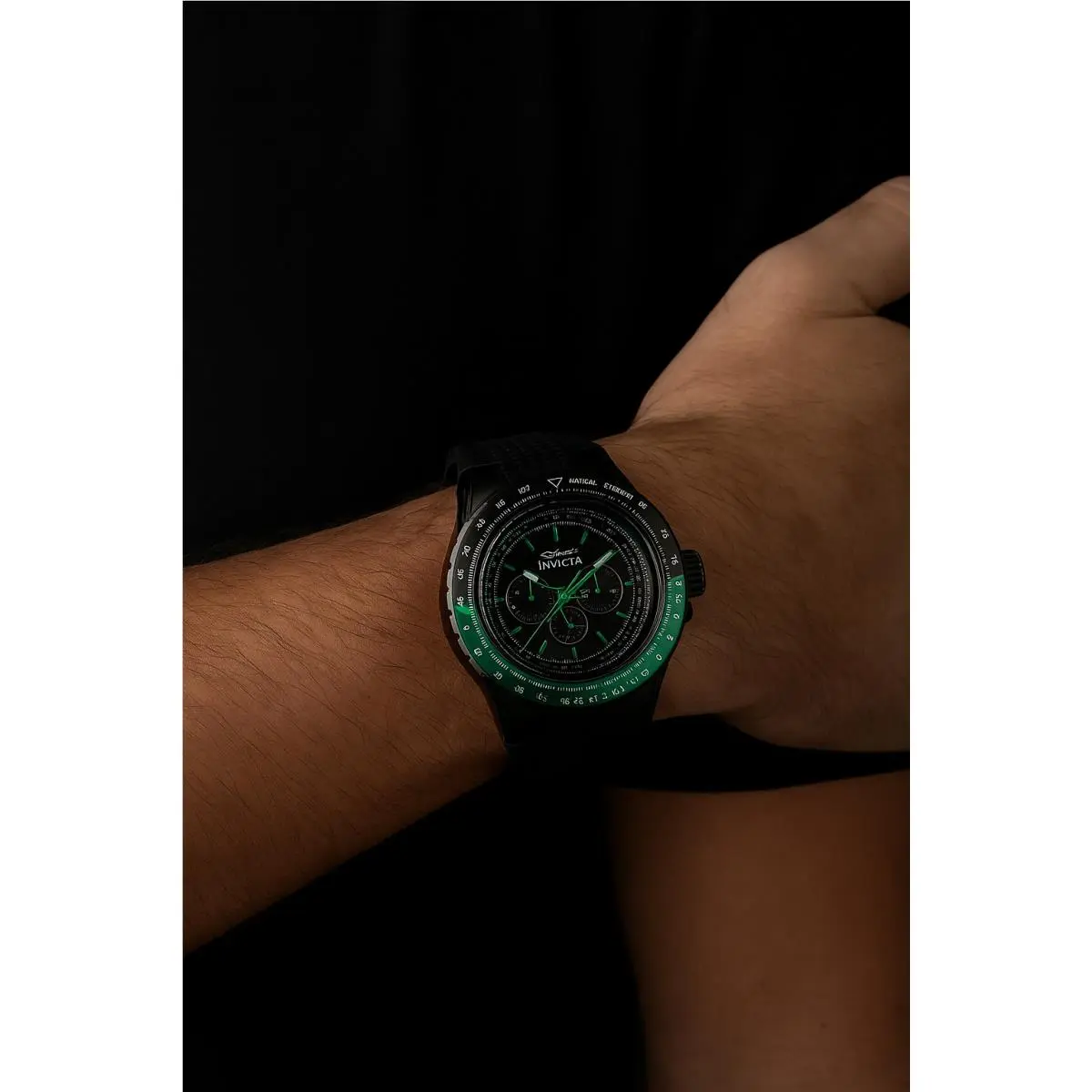 Men`s Aviator Watch Quartz 39308 Everyday Wear - Silicone Band Black Dial 50mm by Invicta
