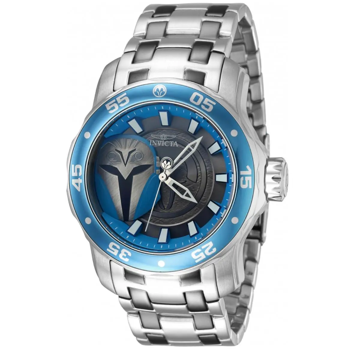 Invicta Star Wars Bo Katan Mens 48mm Limited Edition Silver Quartz Watch 41377 - Dial: Blue, Gray, Multicolor, Silver, White, Band: Gray, Silver, Gunmetal, Bezel: Blue, Silver