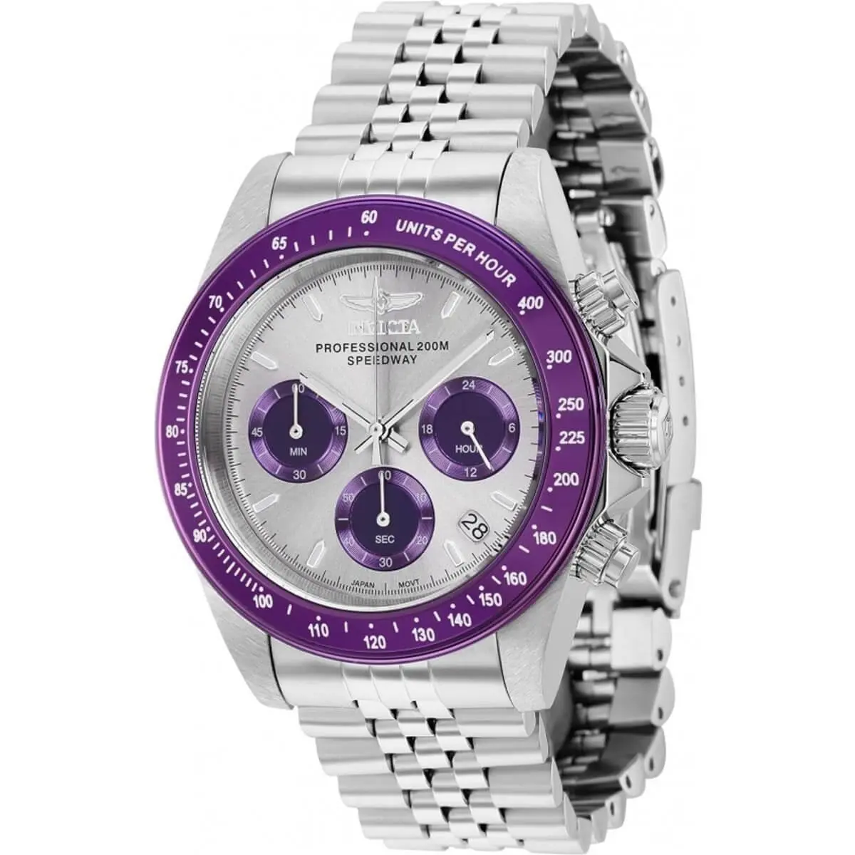 Invicta Men`s Watch Speedway Chronograph Grey and Purple Dial SS Bracelet 36735